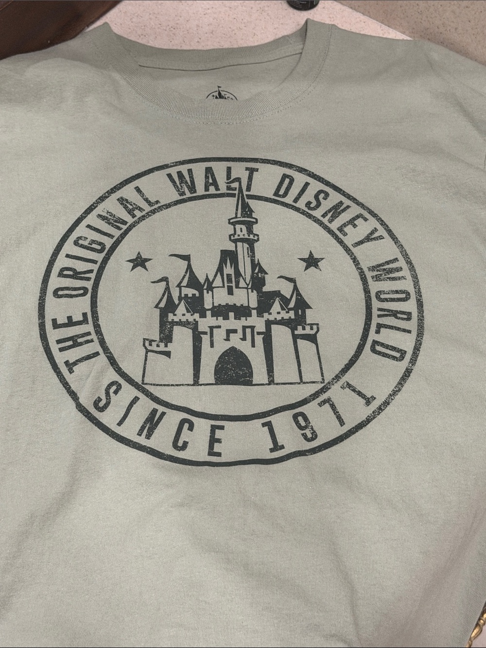 Disney Light Sage Castle Logo Tee